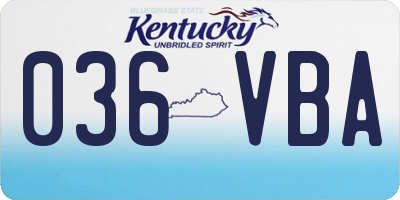 KY license plate 036VBA