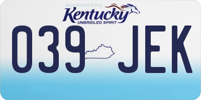 KY license plate 039JEK