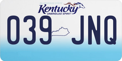KY license plate 039JNQ