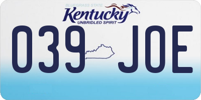 KY license plate 039JOE