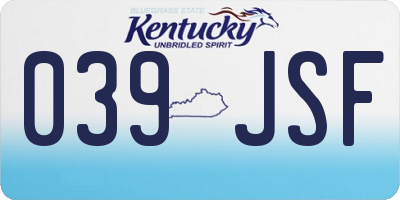 KY license plate 039JSF