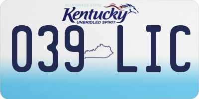 KY license plate 039LIC