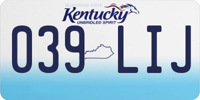 KY license plate 039LIJ