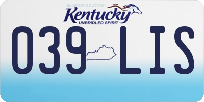 KY license plate 039LIS