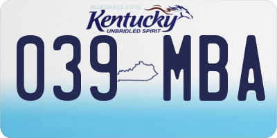 KY license plate 039MBA