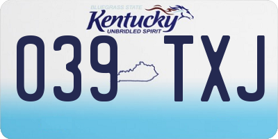 KY license plate 039TXJ