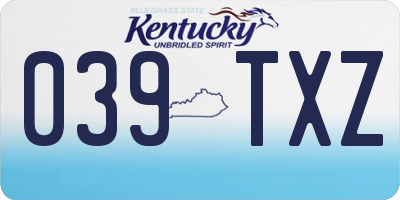 KY license plate 039TXZ