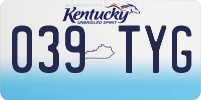 KY license plate 039TYG
