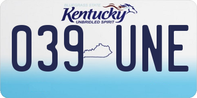 KY license plate 039UNE