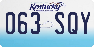 KY license plate 063SQY