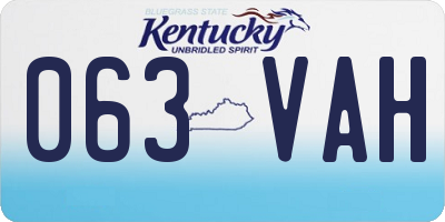 KY license plate 063VAH