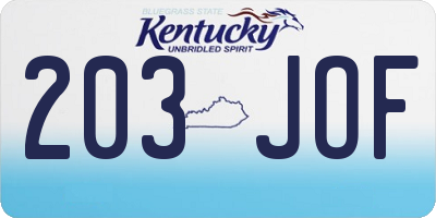 KY license plate 203JOF