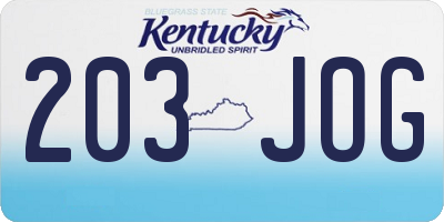 KY license plate 203JOG