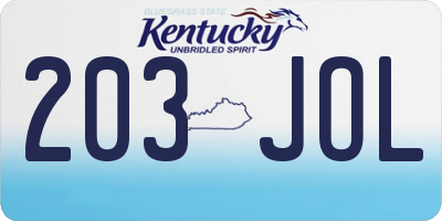 KY license plate 203JOL