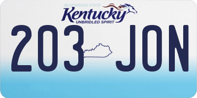 KY license plate 203JON