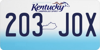 KY license plate 203JOX