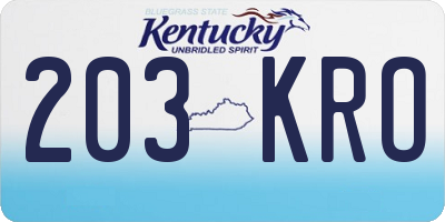 KY license plate 203KRO