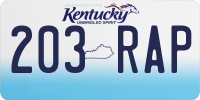 KY license plate 203RAP