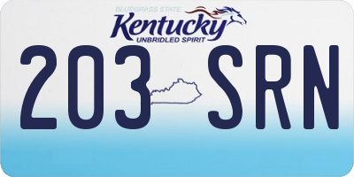KY license plate 203SRN
