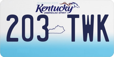 KY license plate 203TWK
