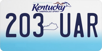 KY license plate 203UAR