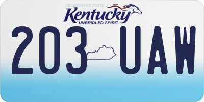 KY license plate 203UAW