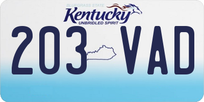 KY license plate 203VAD