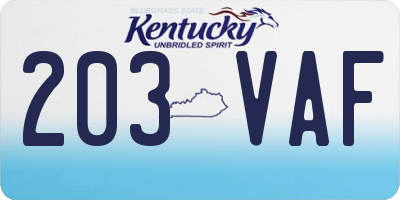 KY license plate 203VAF