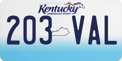 KY license plate 203VAL