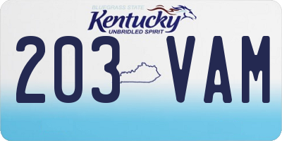 KY license plate 203VAM