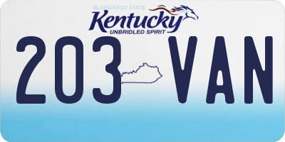 KY license plate 203VAN