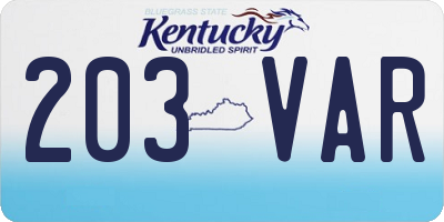 KY license plate 203VAR