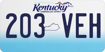 KY license plate 203VEH