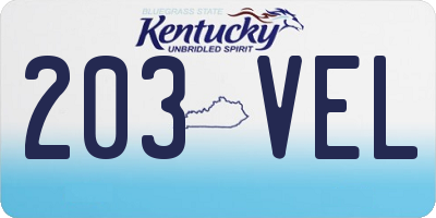 KY license plate 203VEL
