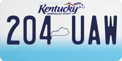 KY license plate 204UAW