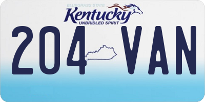 KY license plate 204VAN