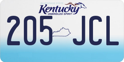 KY license plate 205JCL