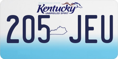 KY license plate 205JEU