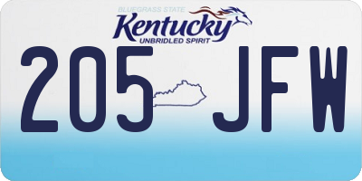KY license plate 205JFW