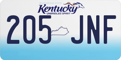 KY license plate 205JNF