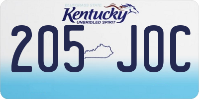 KY license plate 205JOC