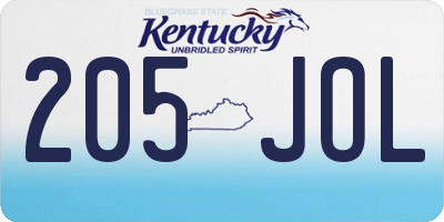 KY license plate 205JOL