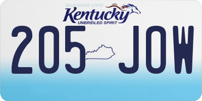 KY license plate 205JOW