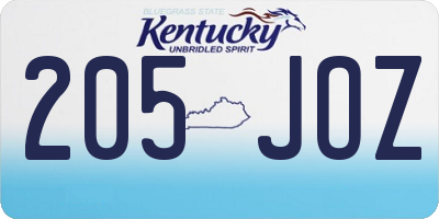KY license plate 205JOZ