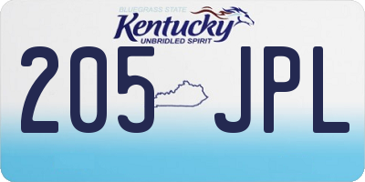 KY license plate 205JPL