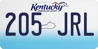 KY license plate 205JRL