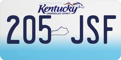 KY license plate 205JSF
