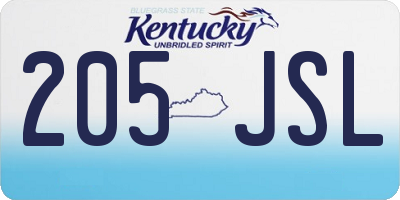KY license plate 205JSL