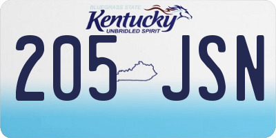 KY license plate 205JSN
