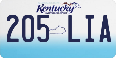 KY license plate 205LIA